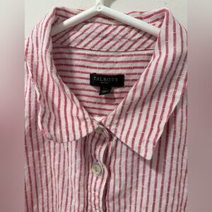 Talbots Linen Pink/Red & White Stripe Button-Down Shirt Size Lp